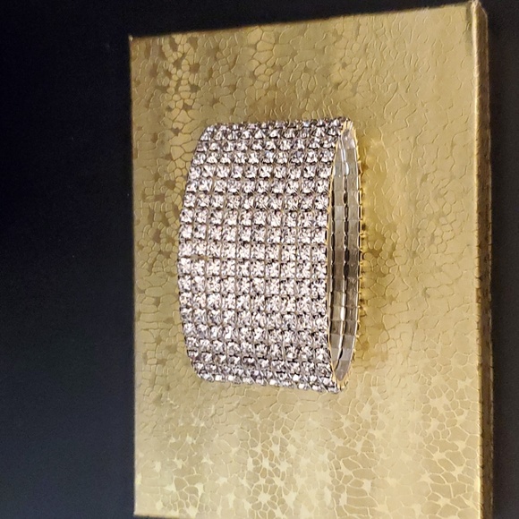 Wide Elastic Rhinestone Bracelet: Bridal Formal Special Occasion Competi… - Picture 2 of 4